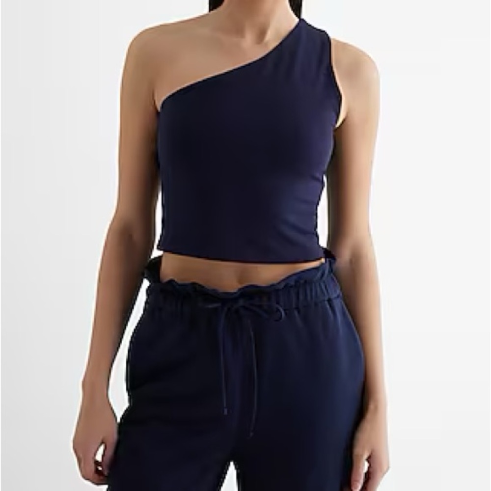 Body Contour Stretch Cotton One Shoulder Cropped Tank